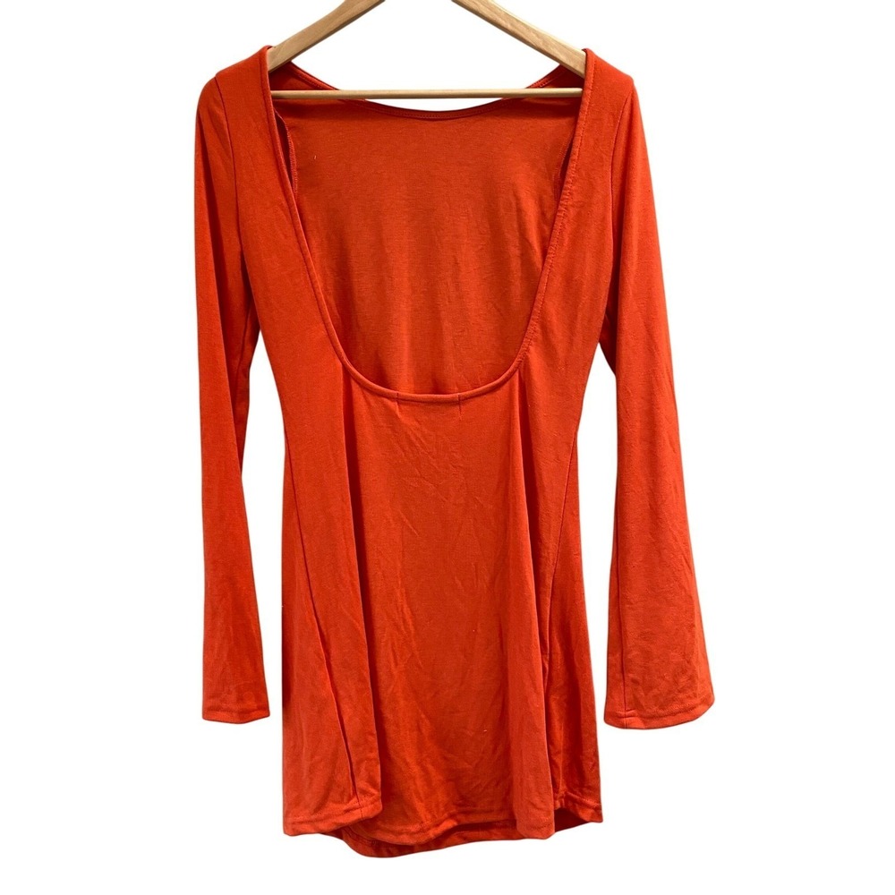 NEW Free People Beach Rosalia Long Sleeve Low Back Mini Dress Orange Small - Picture 3 of 3